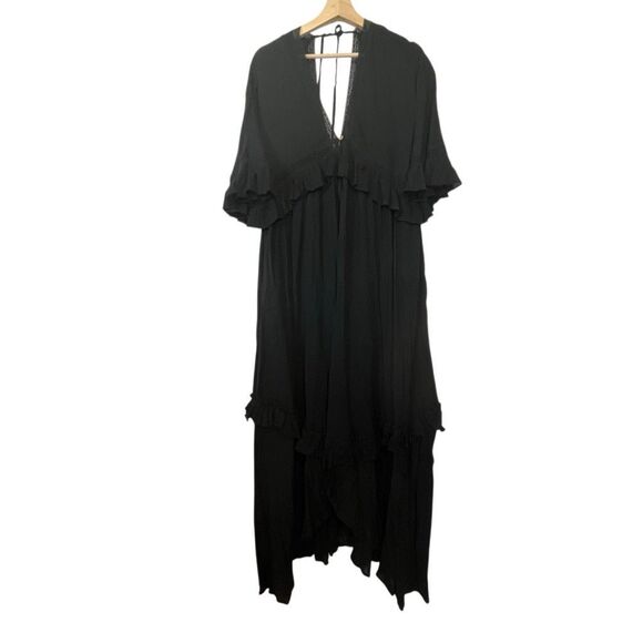 Free People Black Button Down Ruffled Eyelet Lace Maxi Dress Women's Size XS - Picture 2 of 5